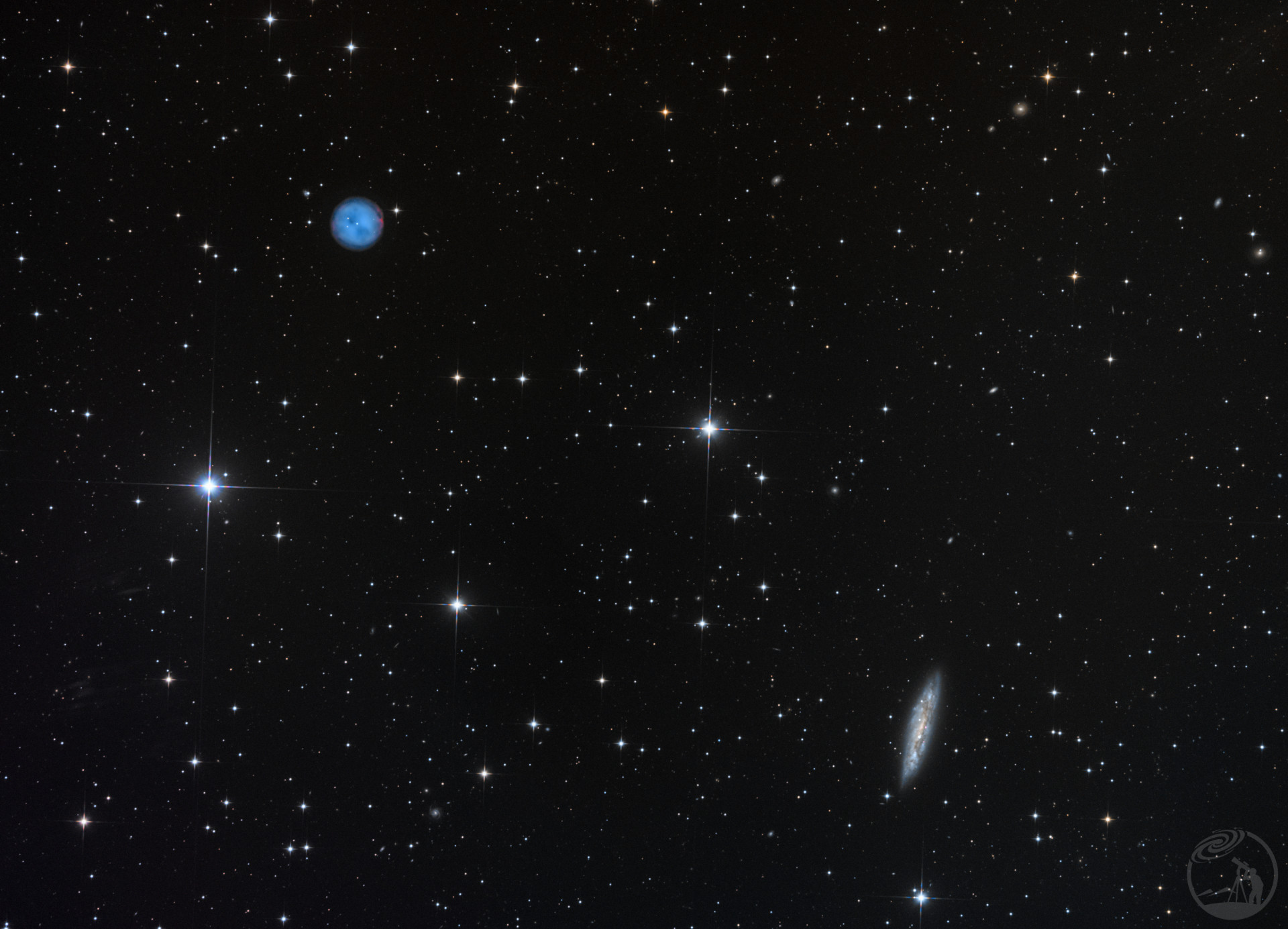 宇宙蓝雪球 M97夜枭星云与M108冲浪板星系