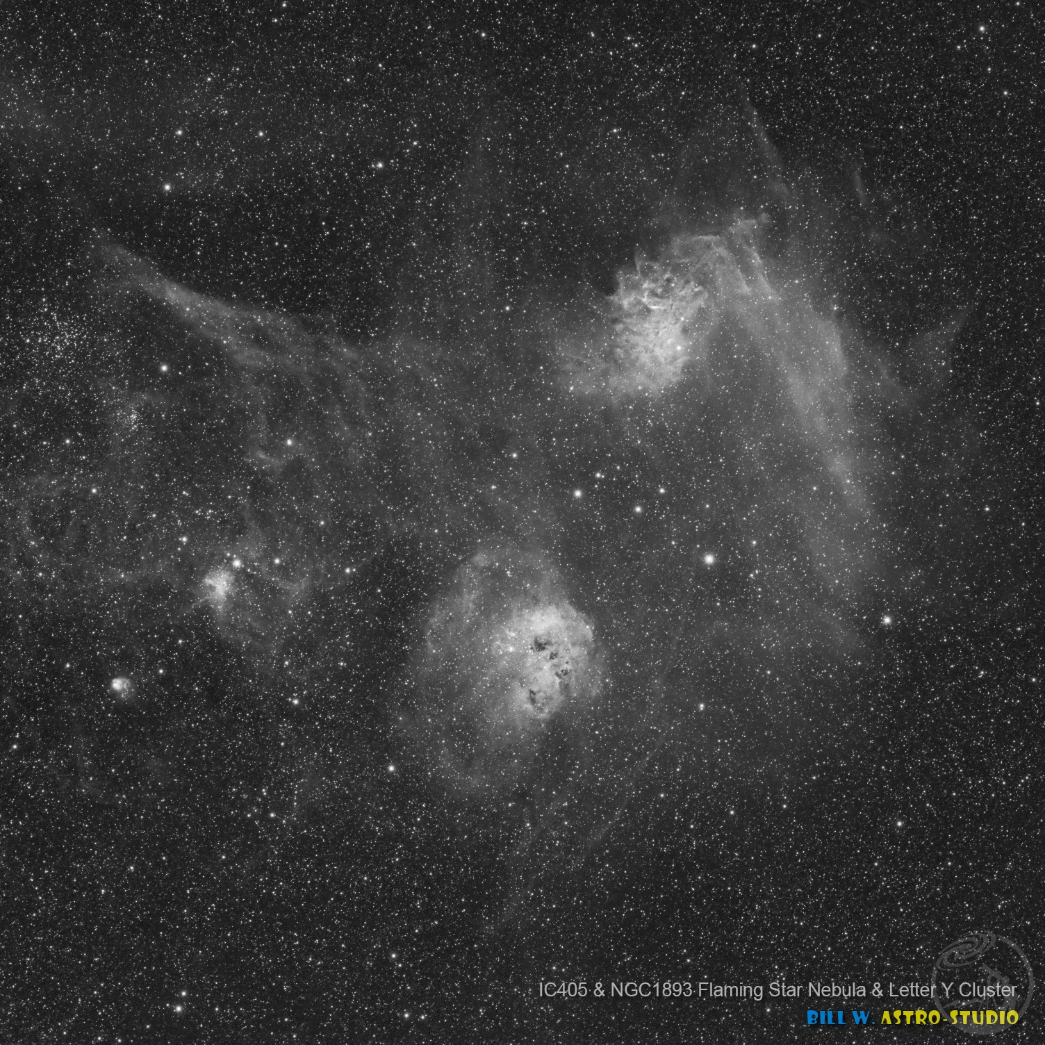 IC405&IC1893 火焰星云与小蝌蚪星云 • Ha窄带