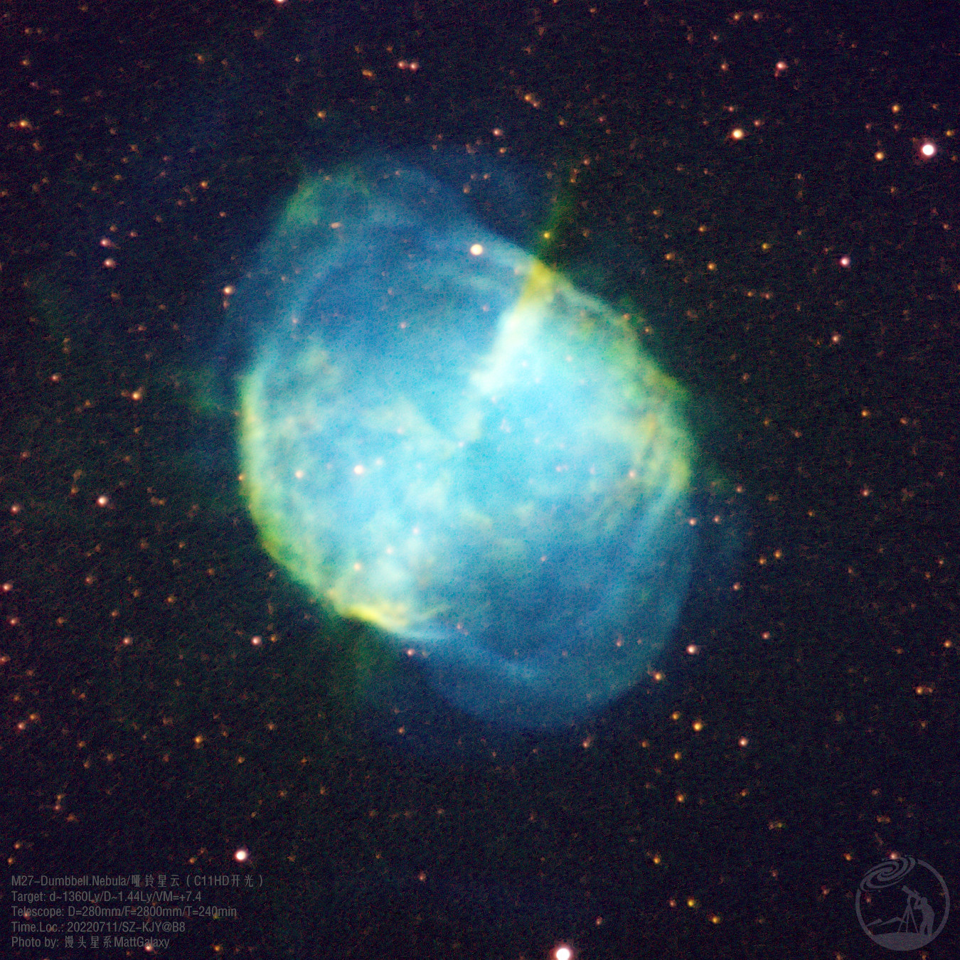 M27-哑铃星云（C11HD开光/窄带/8级）