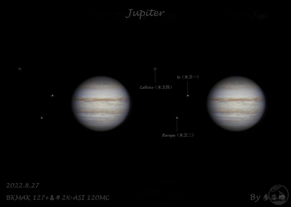 127马卡镜中的木星与三颗卫星