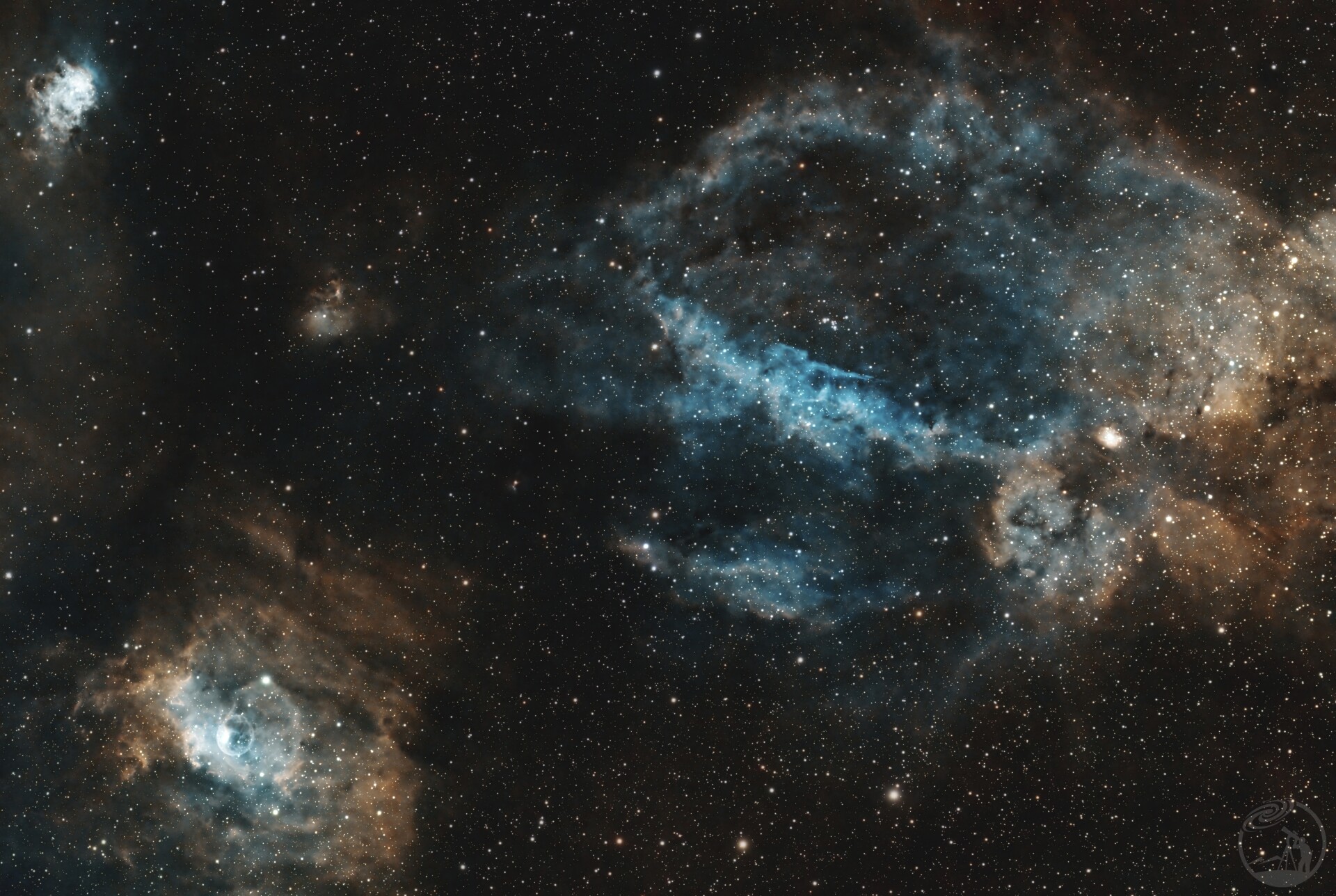 NGC7635 气泡星云与 SH2-157龙虾爪星云等广域