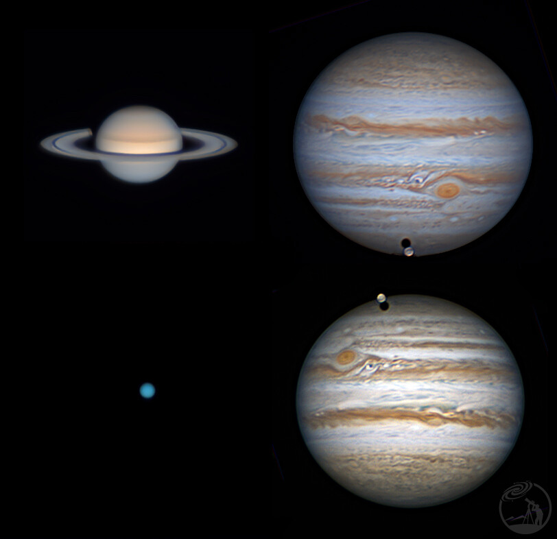 2023年行星毕业照：木星冲日，木星大红斑和木卫三凌木。土星和天王星