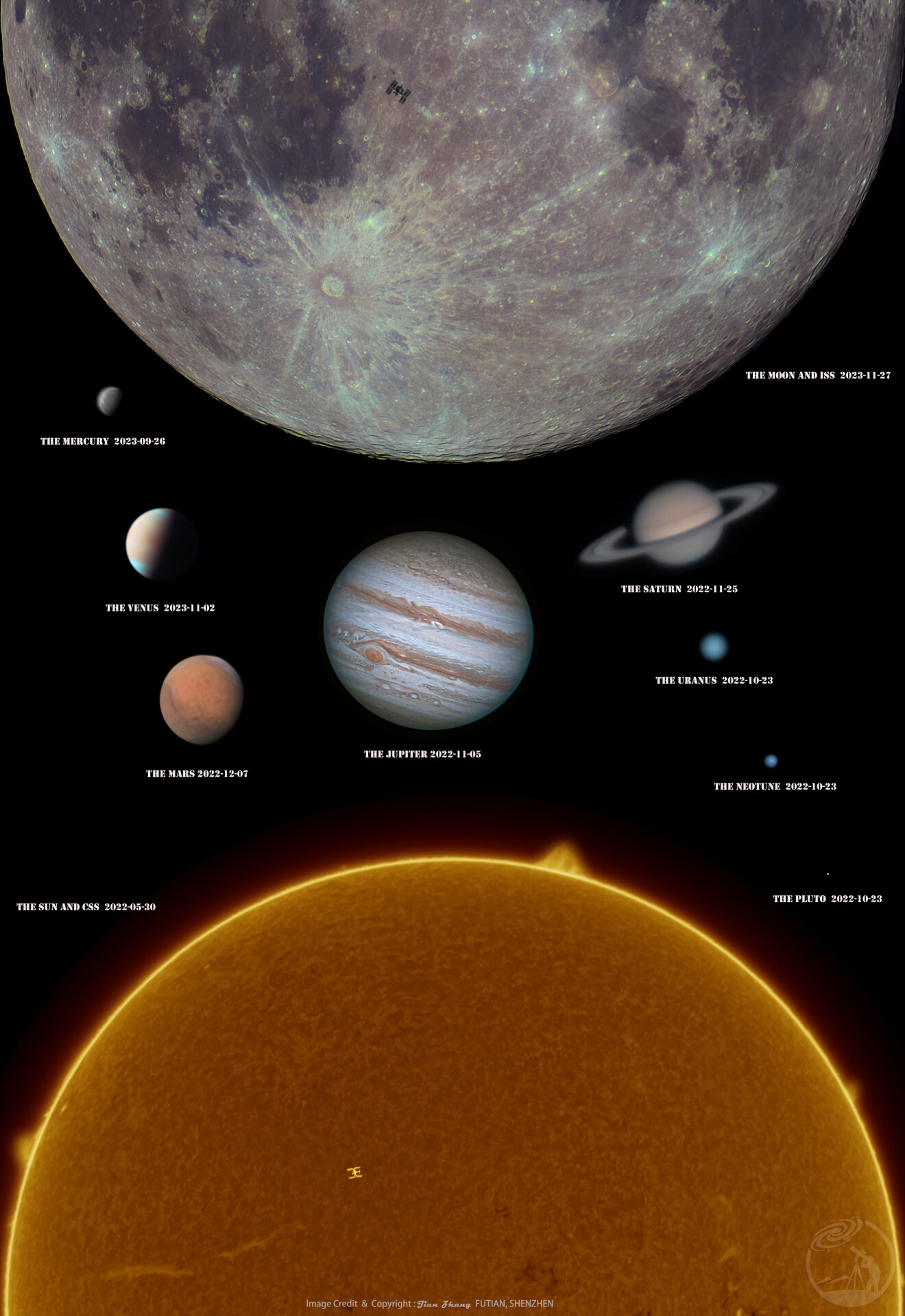 2023年的太阳系天体合集（含ISS凌月，CSS凌日，以及冥王星）