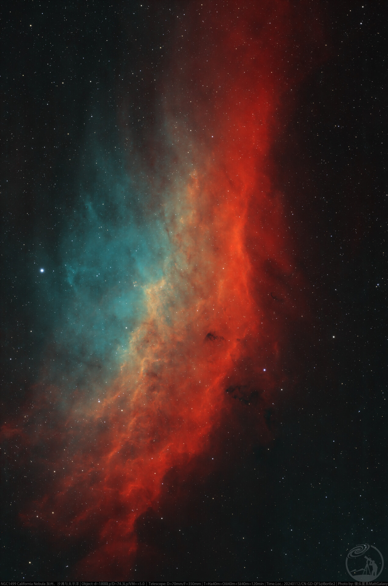 太平洋（蓝）、沙滩（黄）与加州（红） NGC1499 California Nebula