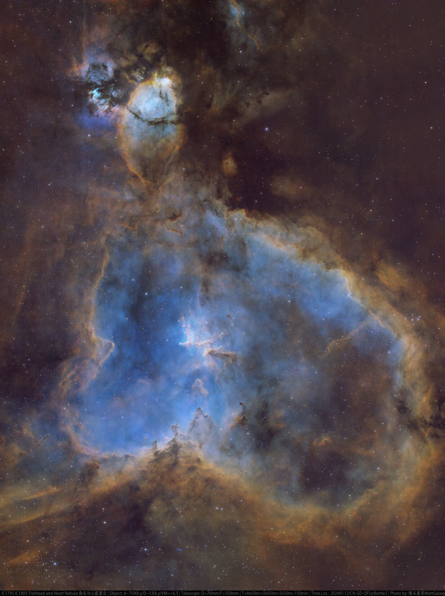 跃出湖面的大鱼 IC1795 IC1805 Fishhead and Heart Nebula