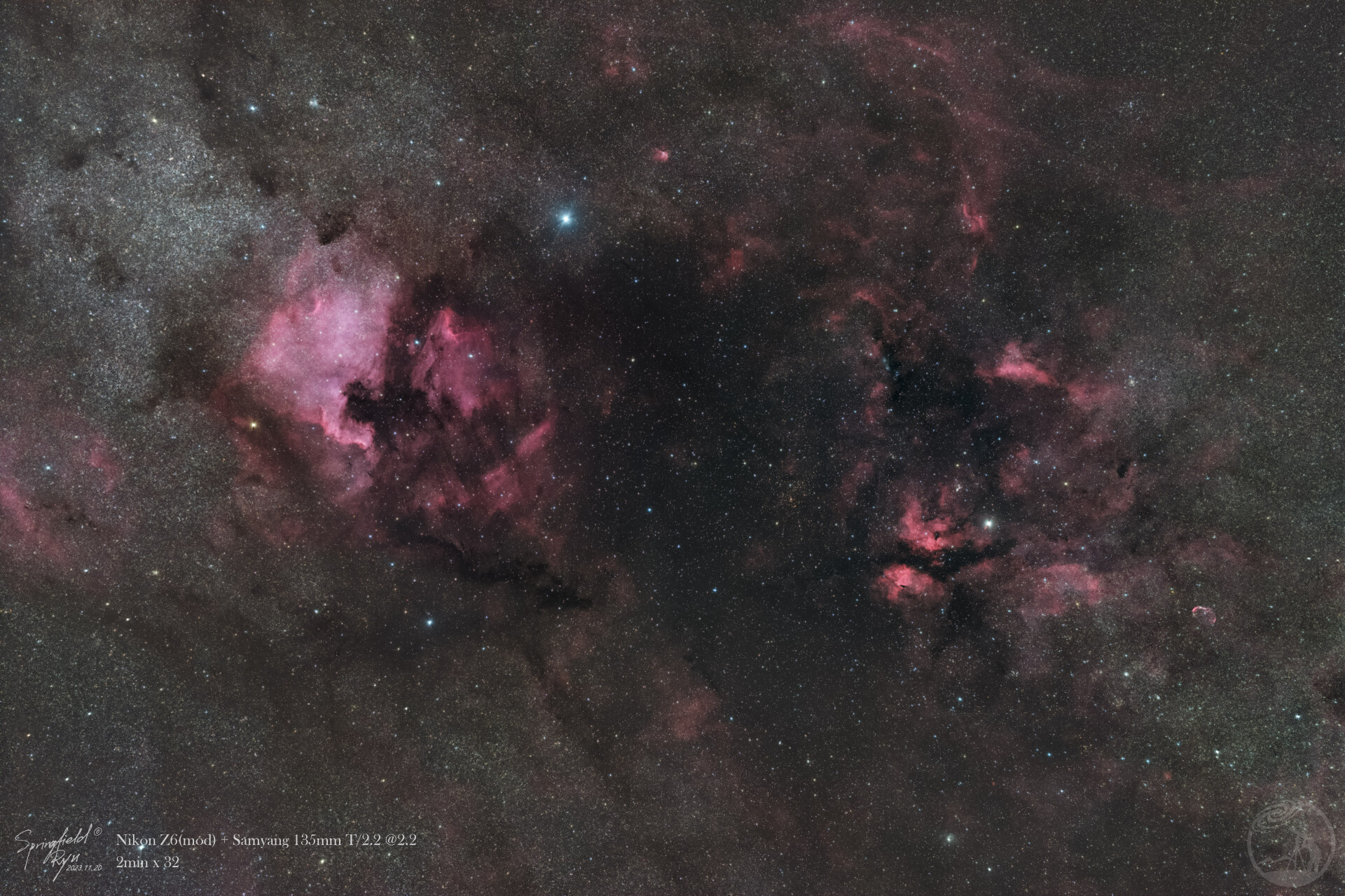 天鹅座广域深空（NGC7000北美星云 + IC1318天鹅座γ星云）