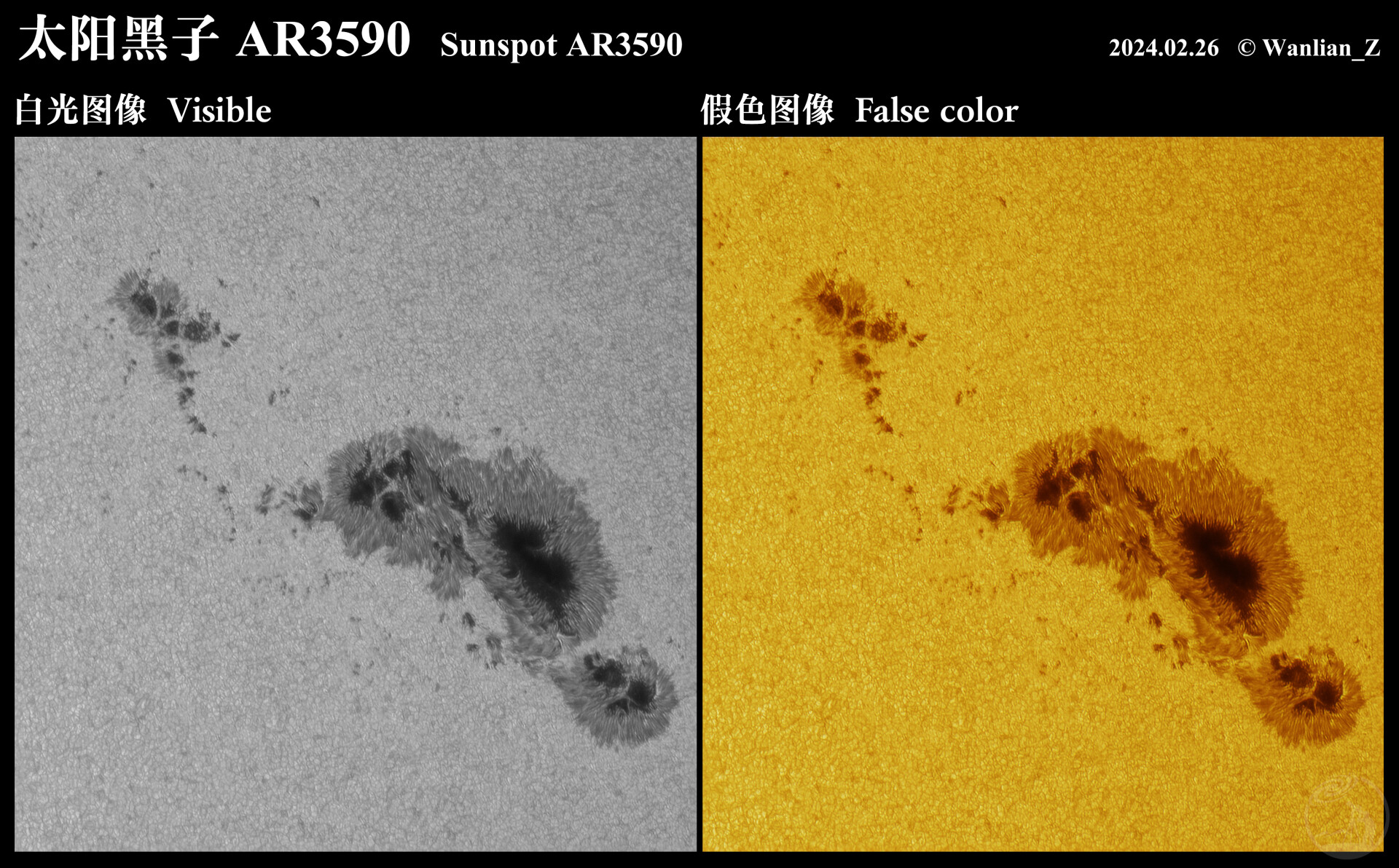 太阳黑子AR3590白光/假色对比