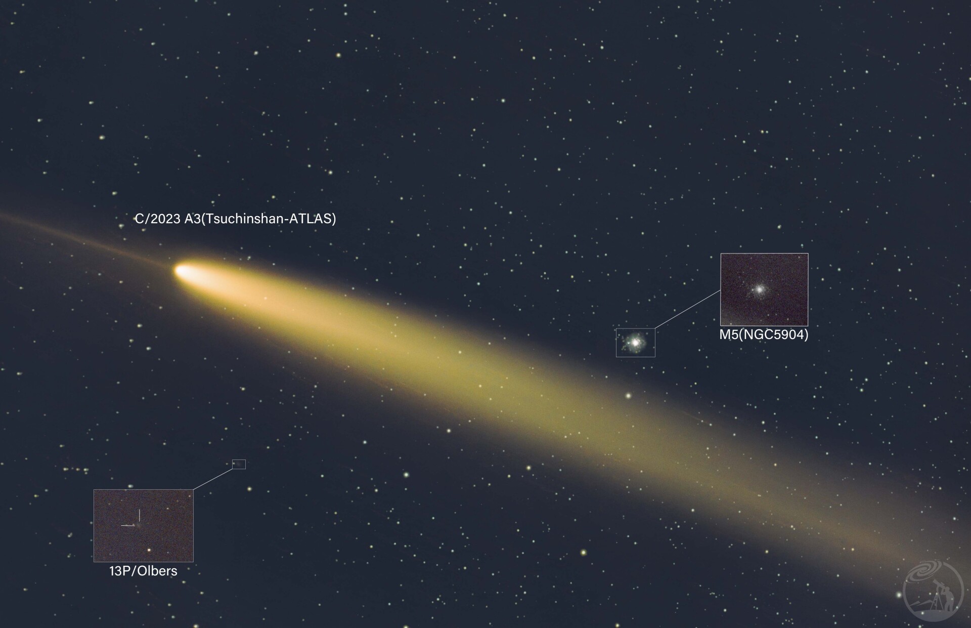 C/2023 A3慧星，13P慧星与M5星团合照