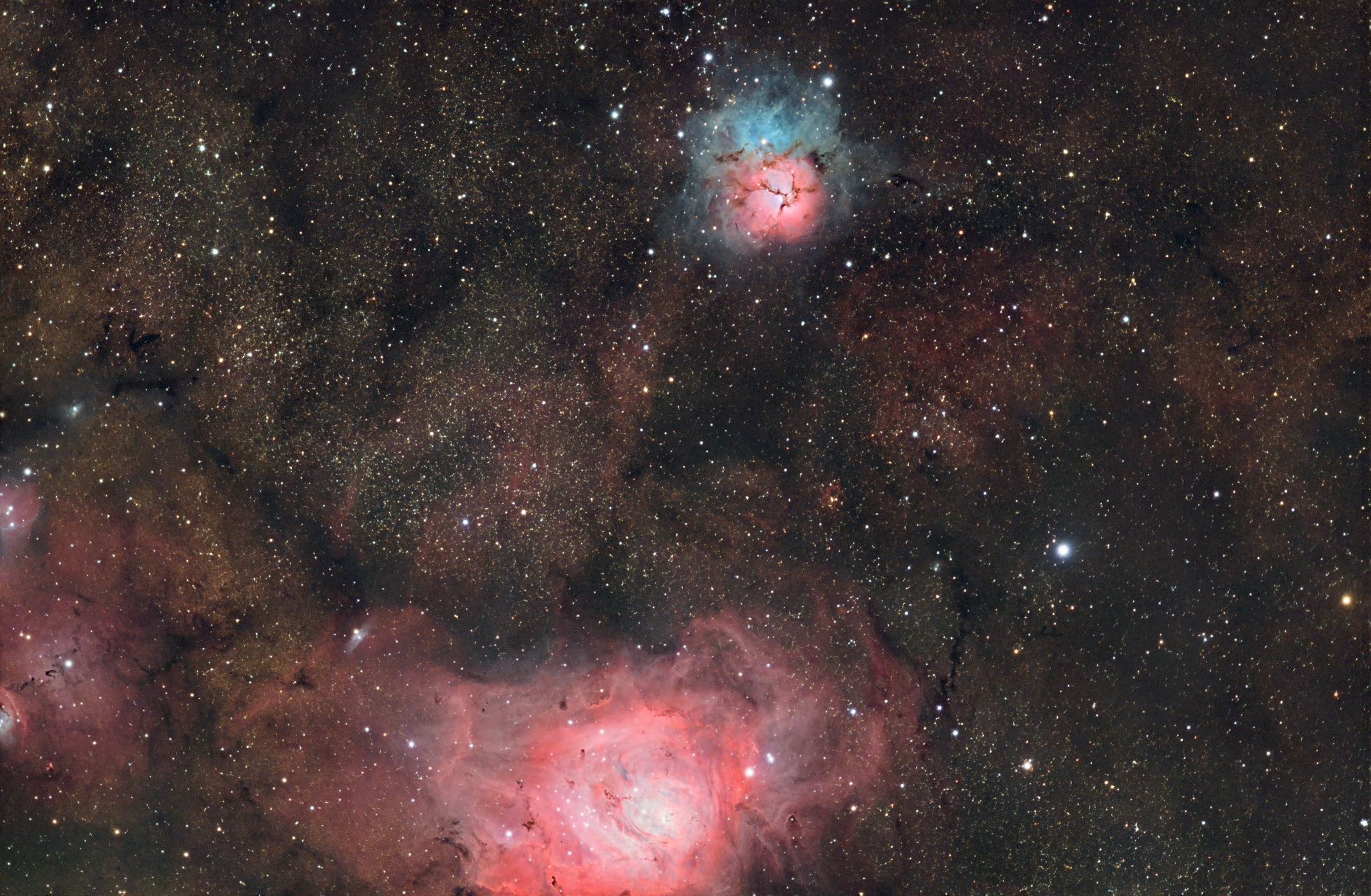 M20三裂星云 和半个M8礁湖星云同框