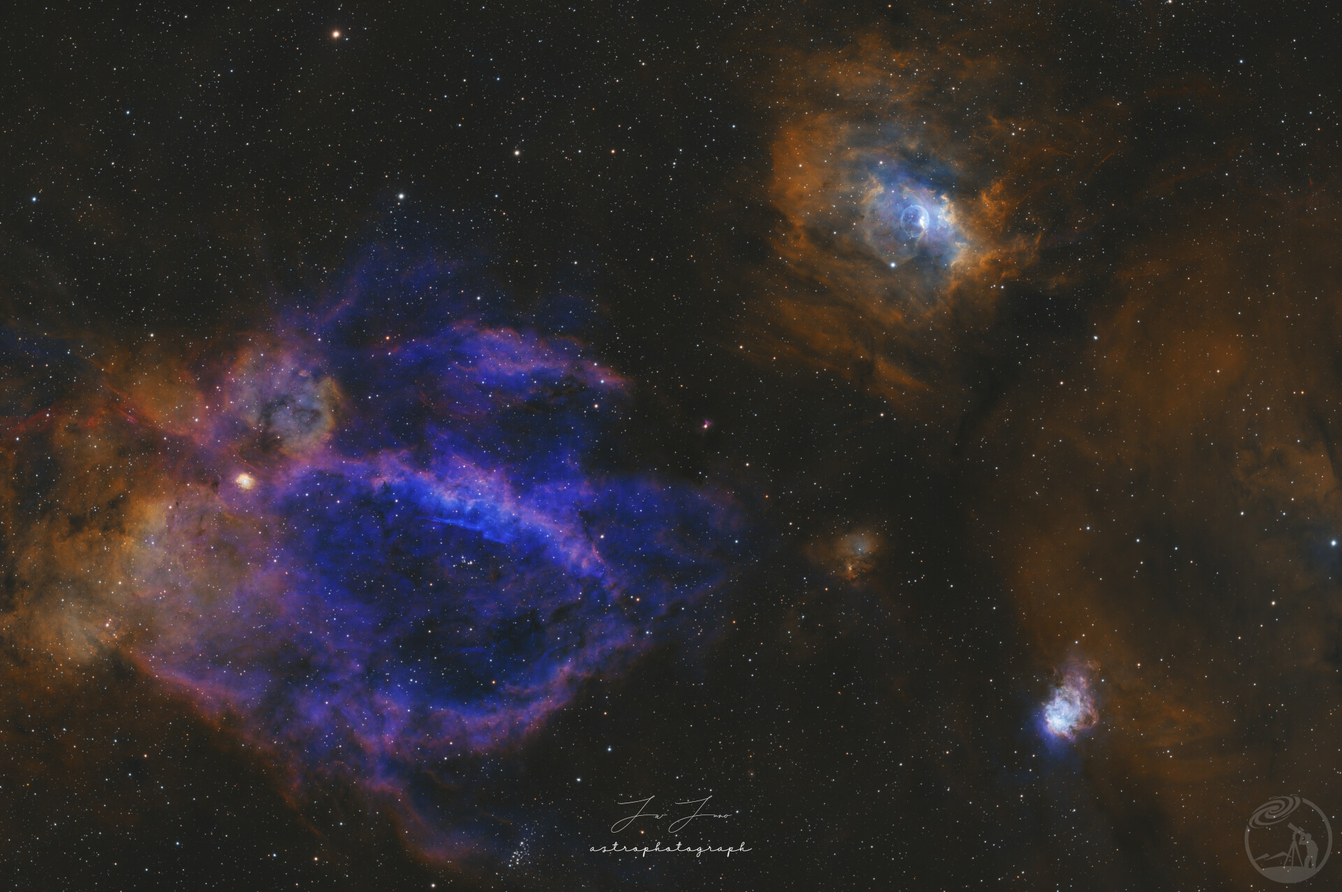 气泡星云和龙虾钳星云：NGC 7635 & SH2-157