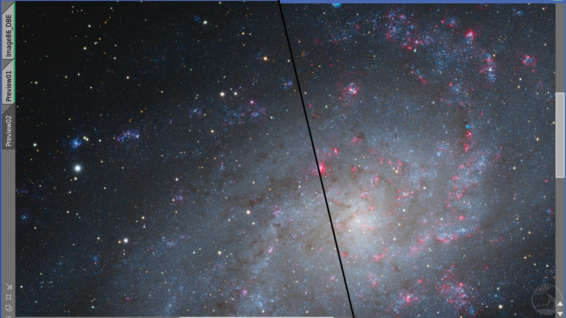 M33星系Ha与Oiii数据颜色强化的蒙版设置方案