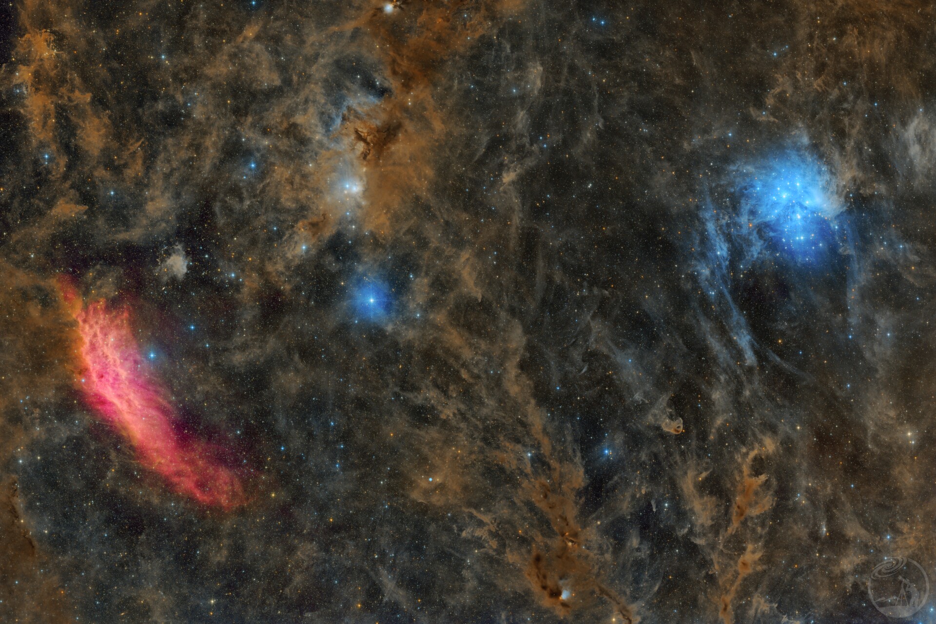 加州星云、昴星团与英仙座分子云（6x6拼接）