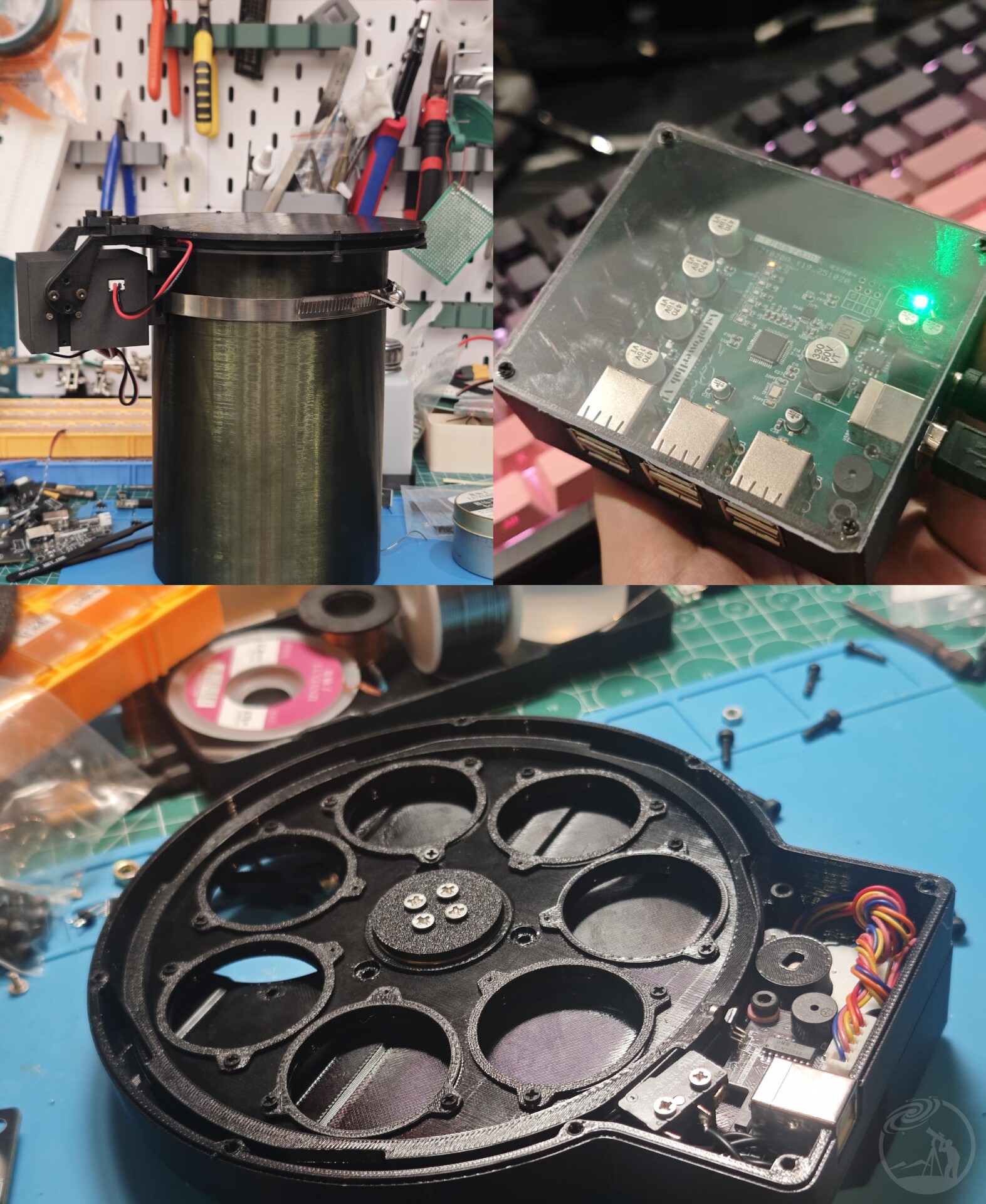 DIY天文电源管理、滤镜轮、电动平场板三件套开源制作流程、固件、ASCOM驱动程序、独立控制软件。