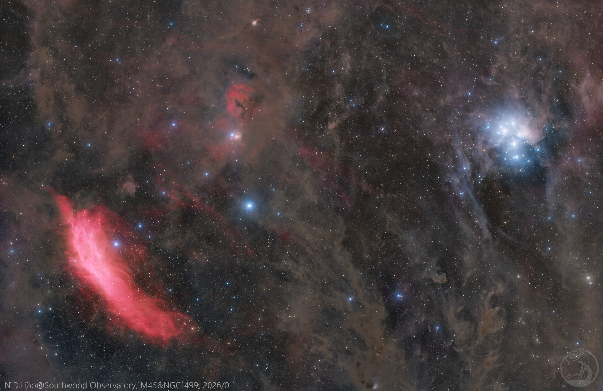 昴星团与加州星云Ha版