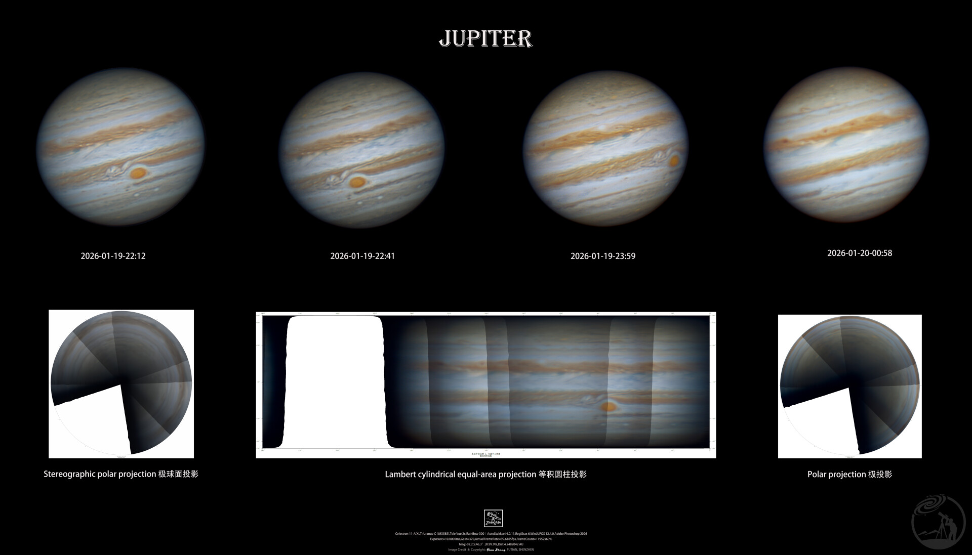 木星大红斑和四分之三的木星地图