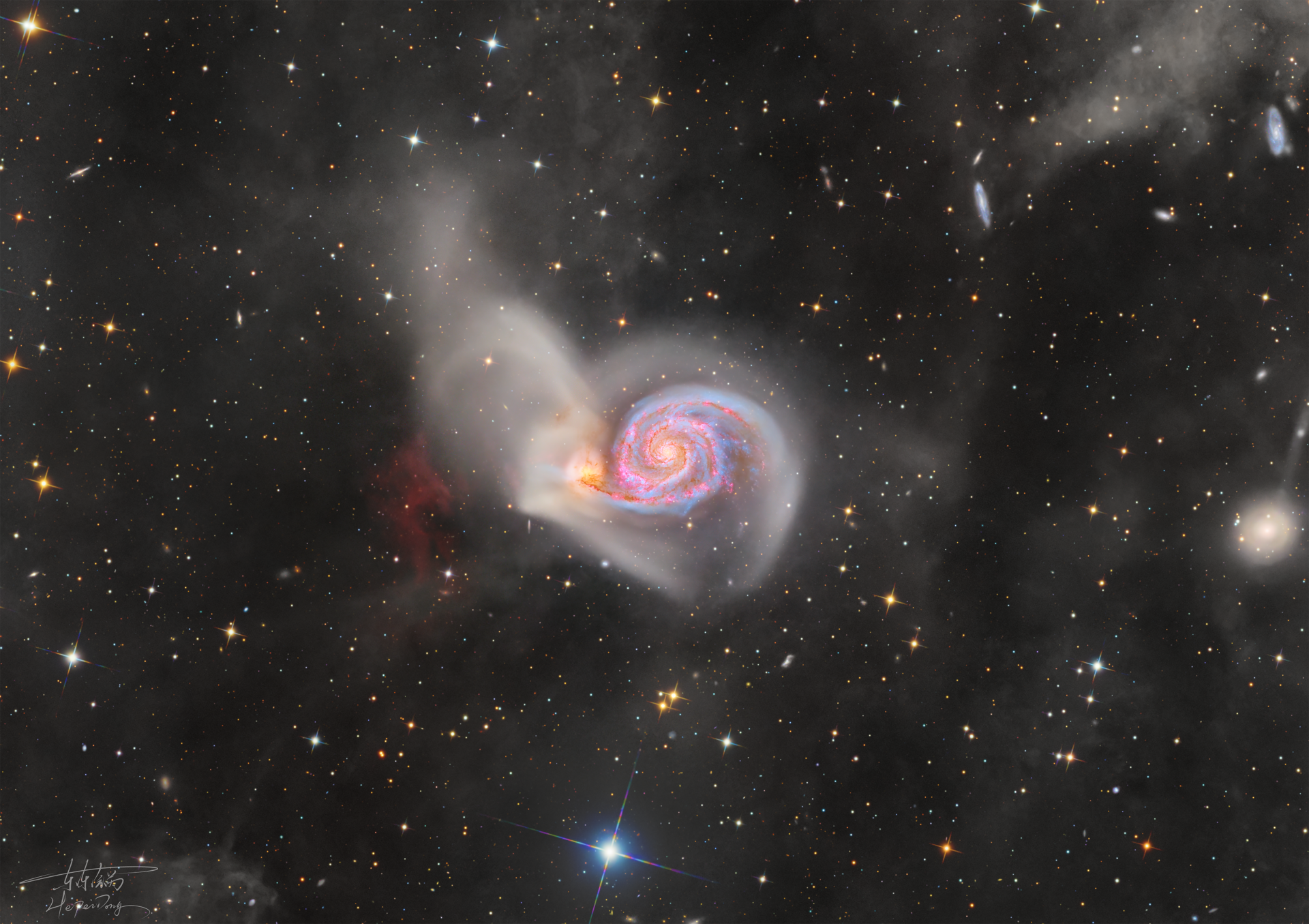 M51涡旋星系以及其广域