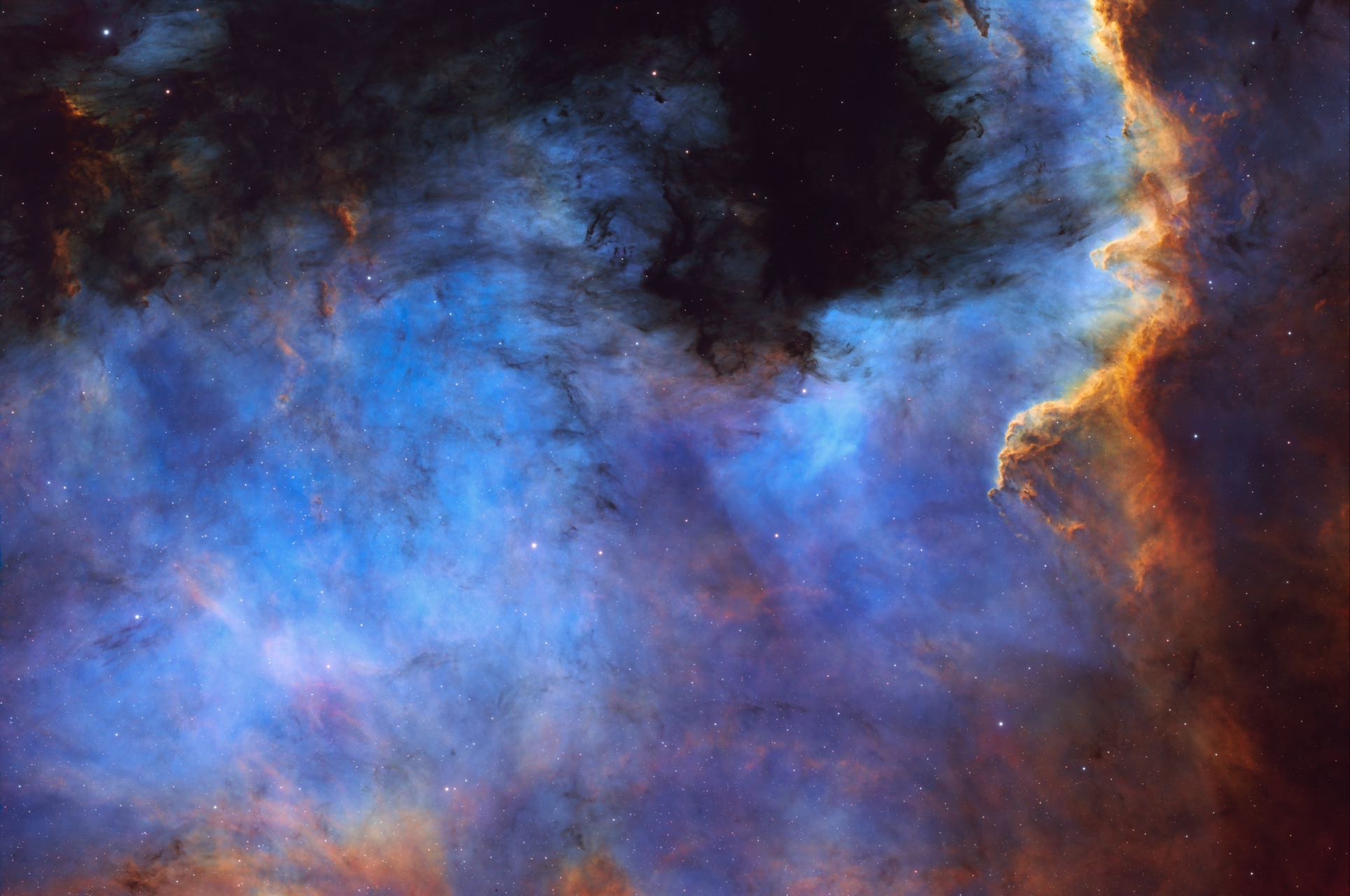 Hb&Sii,Ha&Oiii四通道NGC7000北美洲星云