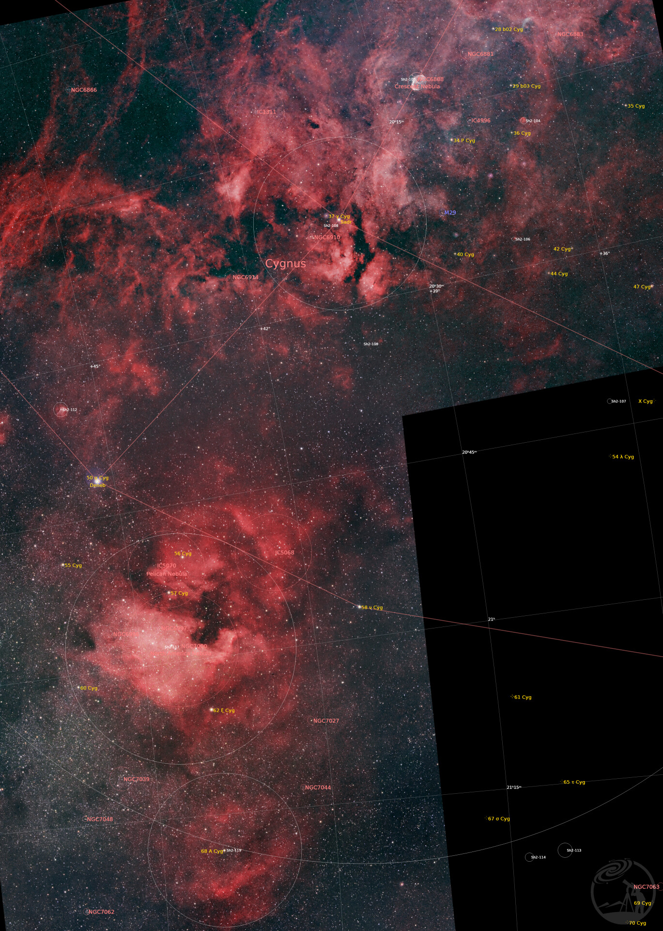 天鹅座中心广域（NGC7000、IC5070、Sh2-108、NGC6888）