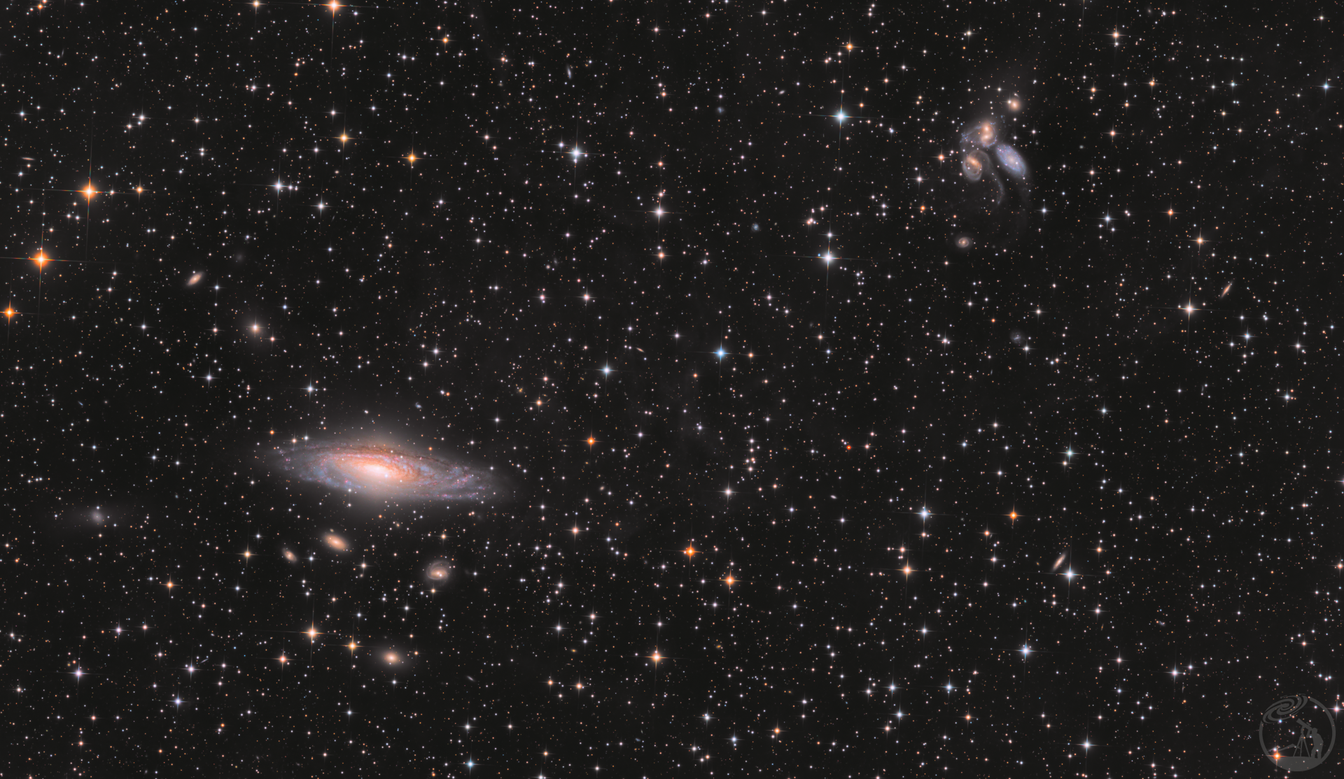 一帧双景:鹿舔星系群、斯蒂芬五重,与正在爆发的 SN 2026aaiv