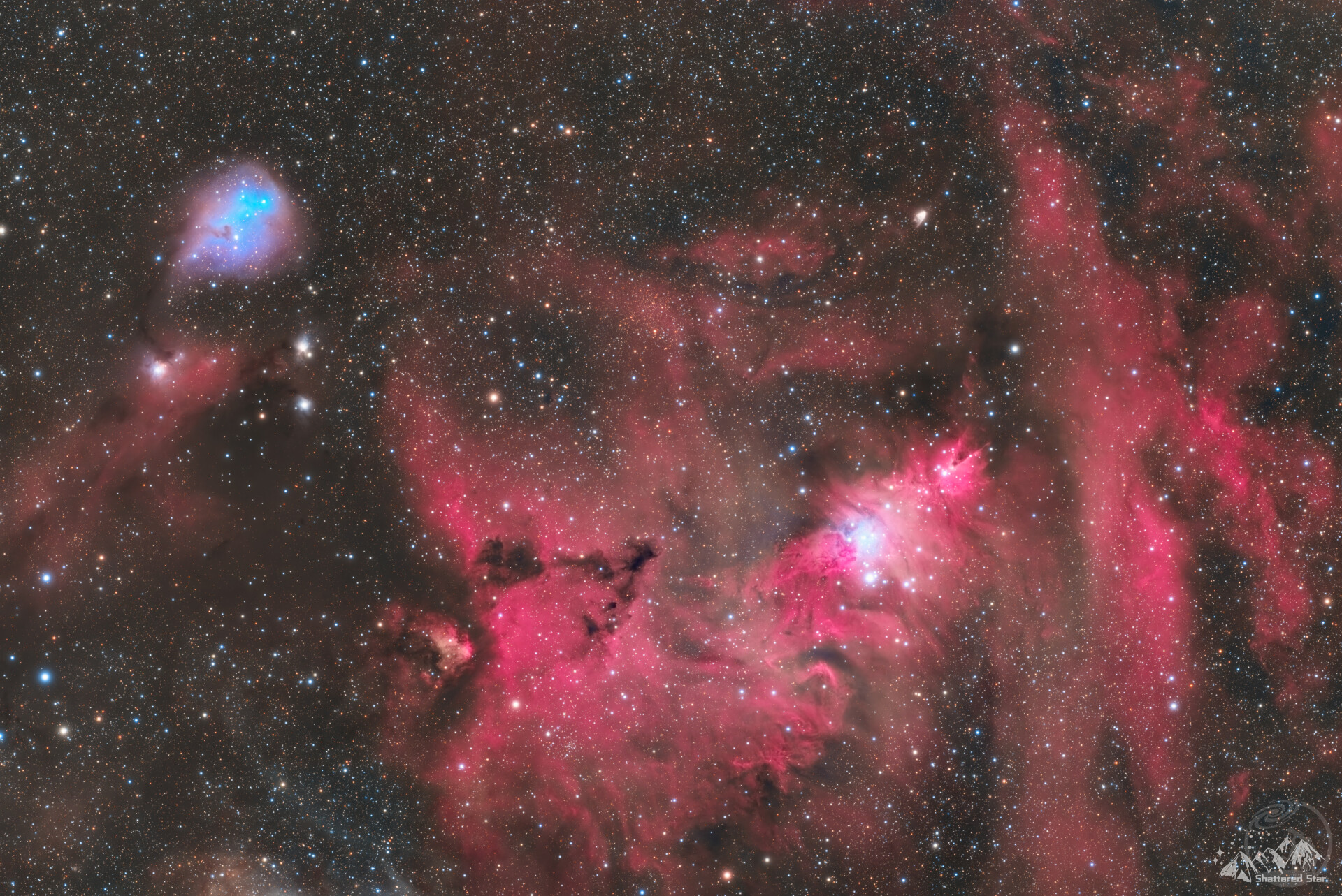 冬季银河的双星摇篮，NGC2264圣诞树星云与IC447小鲸鱼星云同框